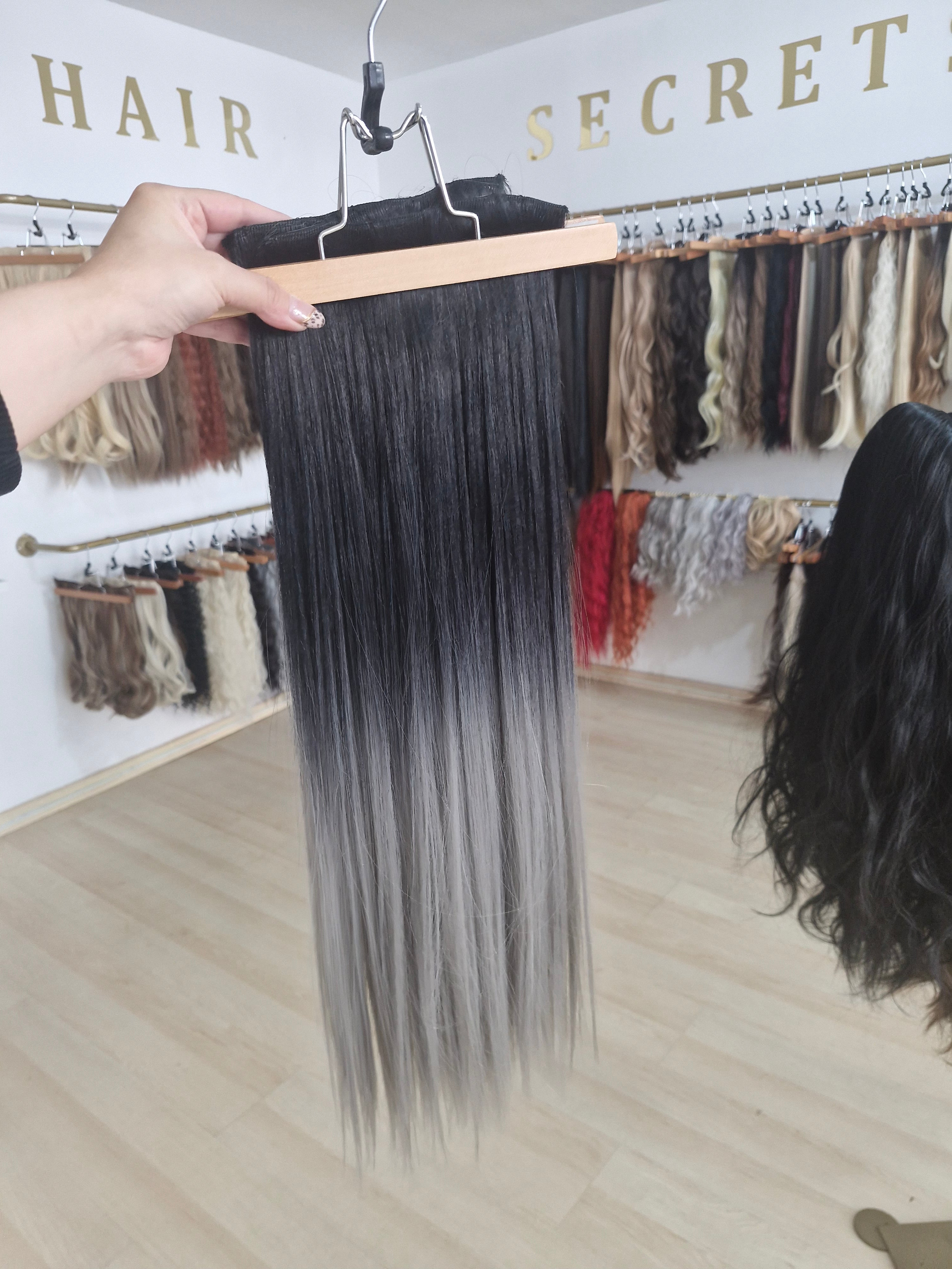 Τρεσα μαυρο/γκρι balayage ,7 κομμάτια 60-65εκ